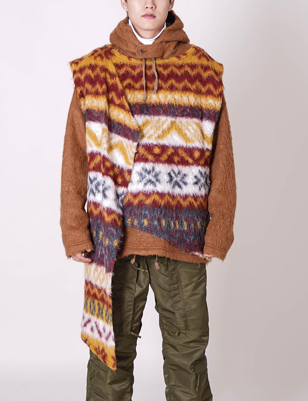 Engineered Garments : Wrap Knit Vest (Mustard/Maroon Fair Isle Mohair)