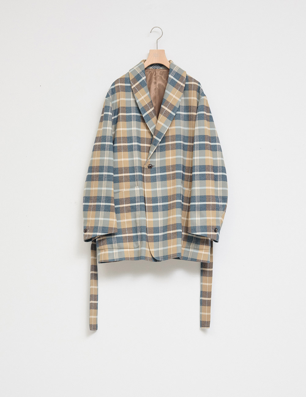 Shawl Collar Jacket (Beige Cotton Nel Check)
