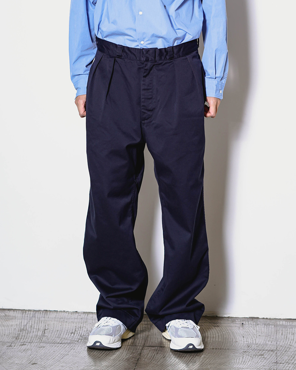 Double Pleat Wide Chino Pants (Navy)