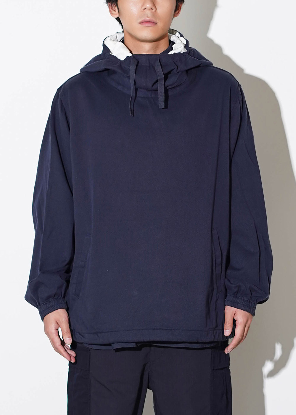 Cotton Wool Twill Hooded Pullover Parka (Navy)